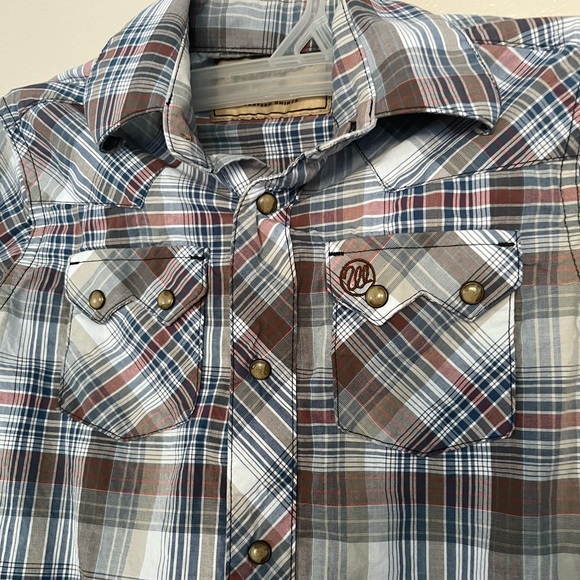 Wrangler retro boys plaid snap long sleeve western shirt - Picture 4 of 14